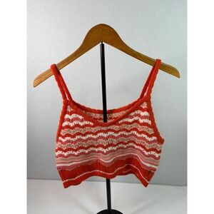 Salanta Orange Chevron Knit Crop Top Tank Pointelle Sleeveless Boho SizeL US8/10